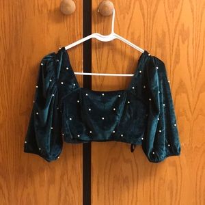Urban Outfitters Velvet Pearl Detail Crop Top